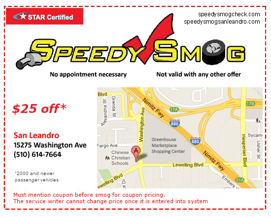 Smog Check Coupon - 25 dollars off on most vehicles